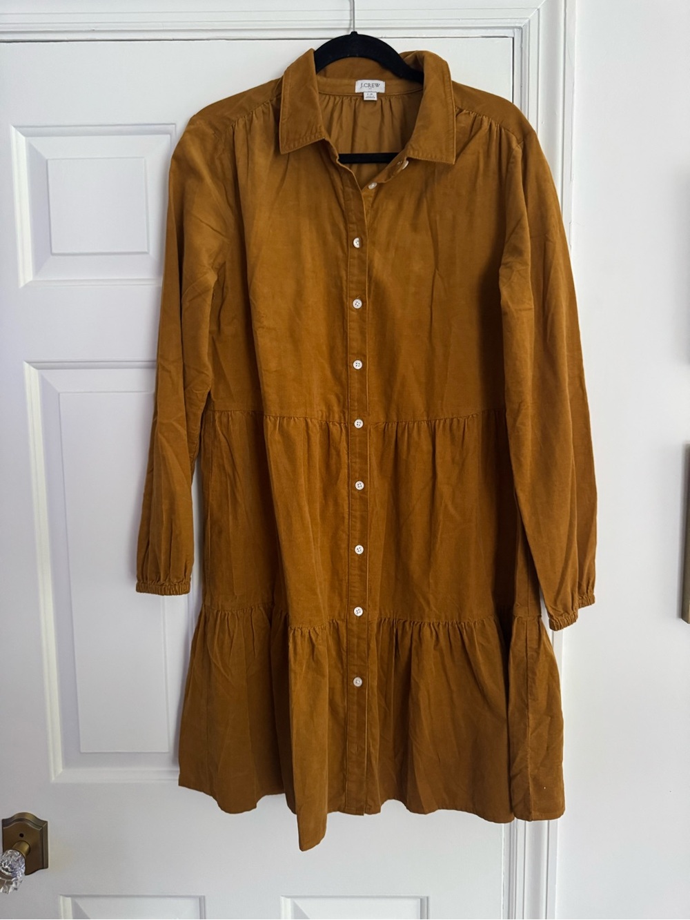 J. Crew Mustard Corduroy Button-Front Long Sleeve Dress
